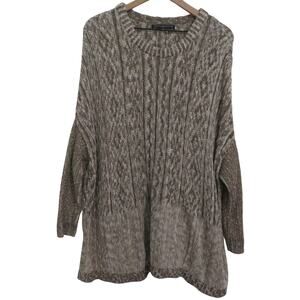 Peruvian Connection Womens Sz M Taupe Cable Knit Sweater Tunic Sweater